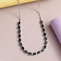 Schwarzer Spinell Halskette Ca. 45 Cm Edelstahl Ca. 11,64 Ct -Schmuck Shoplc 7208962 1