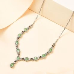 Natürliches Merelani Mint-Granat Collier, Ca. 45 Cm, 925 Silber Platiniert Ca. 1.82 Ct -Schmuck Shoplc 7209534 2
