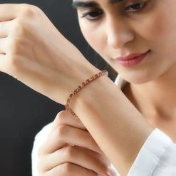 Mexikanisches Crimson Feueropal Und Weißes Zirkon-Armband, Ca. 19 Cm, 925 Silber Platiniert Ca. 4.72 Ct -Schmuck Shoplc 7212505 2