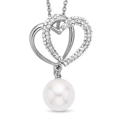 Weiße Muschelkernperle Und Kristall Halskette, Ca. 50 Cm, Silberfarben