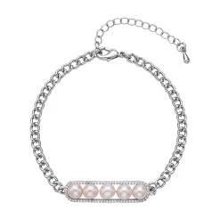 Weißes Muschelkernperle Und Zirkonia Armband, Ca. 19 Cm, Messing Ca. 1.00 Ct