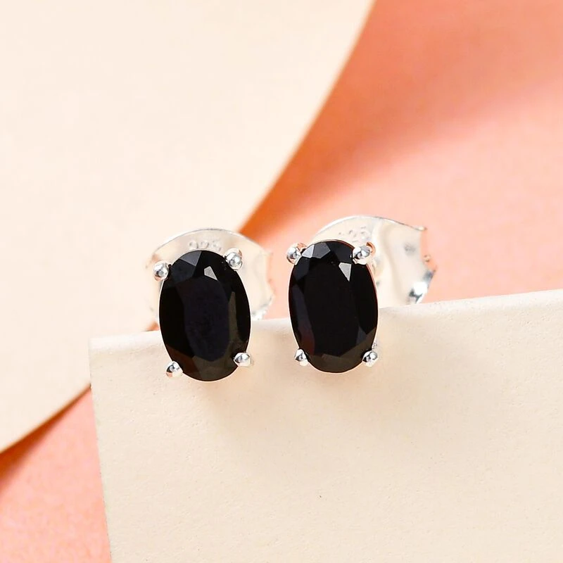 Schwarze Spinell Ohrringe, 925 Silber Ca. 1.28 Ct 4 Schwarze Spinell Ohrringe, 925 Silber Ca. 1.28 Ct – Bild 2