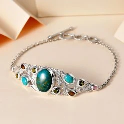 Sierra Nevada Türkis Armband, Ca. 19 Cm, 925 Silber Platiniert, 13,10g, Ca. 10.93 Ct -Schmuck Shoplc 7224729 1