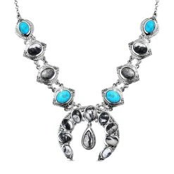 Weißer Büffel Und Southhill Türkis Halskette, Ca. 45 Cm, 925 Silber Platiniert Ca. 16.37 Ct