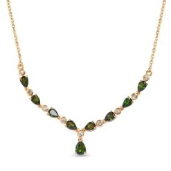 Natürliche Chrom Turmalin Halskette, Ca. 45 Cm, 925 Silber Gelbgold Vermeil Ca. 3.74 Ct