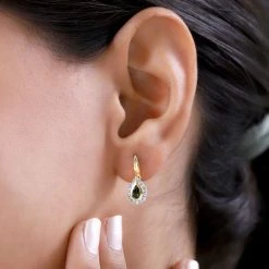 Natürliche Chrom Turmalin Und Weiße Zirkon-Ohrringe, 925 Silber Gelbgold Vermeil Ca. 0.89 Ct -Schmuck Shoplc 7225994 2