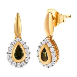 Natürliche Chrom Turmalin Und Weiße Zirkon-Ohrringe, 925 Silber Gelbgold Vermeil Ca. 0.89 Ct -Schmuck Shoplc 7225994 3