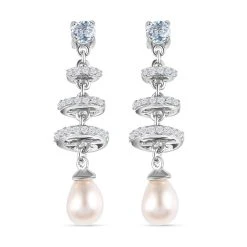 GP Kollektion - Weiße Perlen Und Himmelblaue Topas Ohrringe, 925 Silber Platiniert Ca. 1.04 Ct
