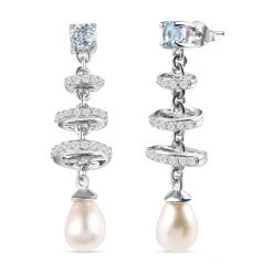 GP Kollektion - Weiße Perlen Und Himmelblaue Topas Ohrringe, 925 Silber Platiniert Ca. 1.04 Ct -Schmuck Shoplc 7227398 3