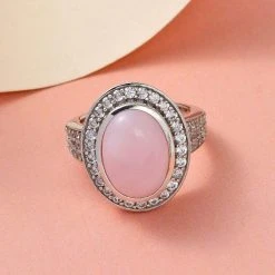 Natürlicher Peruanischer Rosa-Opal Und Weißer Zirkon-Ring, 925 Silber Platiniert (Größe 17.00) Ca. 5.83 Ct -Schmuck Shoplc 7227418 1