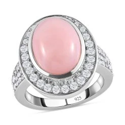 Natürlicher Peruanischer Rosa-Opal Und Weißer Zirkon-Ring, 925 Silber Platiniert (Größe 17.00) Ca. 5.83 Ct -Schmuck Shoplc 7227418 3