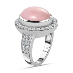 Natürlicher Peruanischer Rosa-Opal Und Weißer Zirkon-Ring, 925 Silber Platiniert (Größe 17.00) Ca. 5.83 Ct -Schmuck Shoplc 7227418 4