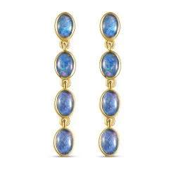 Boulder Opal Triplett Ohrringe, 925 Silber Vergoldet, Ca. 2.78 Ct