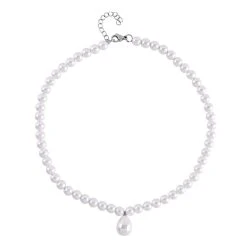 Weiße Muschelkernperlen-Halskette, (7-9mm), Ca. 45 Cm