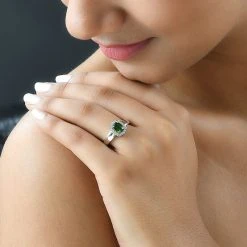 Natürlicher Chromdiopsid Und Weißer Zirkon-Ring, 925 Silber Platiniert (Größe 17.00) Ca. 1.12 Ct -Schmuck Shoplc 7228988 2