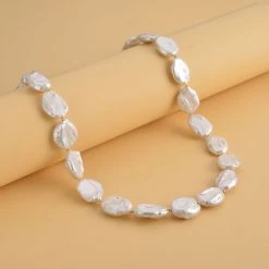 Weiße Keshi Perlen Halskette, Ca. 50 Cm, 925 Silber Vergoldet -Schmuck Shoplc 7230539 1