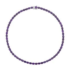 Afrikanische Amethyst Halskette, Ca. 45 Cm, 925 Silber Rhodiniert Ca. 42.72 Ct