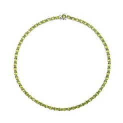 Natürliche, Peridot Halskette, Ca. 45 Cm, 925 Silber Rhodiniert Ca. 53.67 Ct