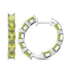 Natürliche Peridot-Creolen, 925 Silber Rhodiniert Ca. 15.22 Ct