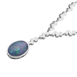 Boulder Opal Triplette Und Weiße Zirkon Halskette, Ca. 45 Cm, 925 Silber Rhodiniert Ca. 8.29 Ct -Schmuck Shoplc 7231384 2