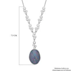 Boulder Opal Triplette Und Weiße Zirkon Halskette, Ca. 45 Cm, 925 Silber Rhodiniert Ca. 8.29 Ct -Schmuck Shoplc 7231384 4