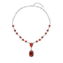 Rotes Achat Collier, Ca. 45 Cm, Silberfarben Ca. 70.00 Ct