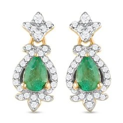AAA Kagem Sambische Smaragd Und Weiße Zirkon Ohrringe, 925 Silber Gelbgold Vermeil Ca. 1.15 Ct