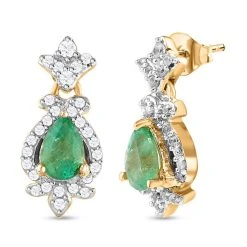 AAA Kagem Sambische Smaragd Und Weiße Zirkon Ohrringe, 925 Silber Gelbgold Vermeil Ca. 1.15 Ct -Schmuck Shoplc 7236278 3