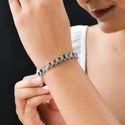 Mehrfarbiges-Turmalin Und Weißes Zirkon Armband, Ca. 20 Cm, 925 Silber Platiniert Ca. 13.95 Ct 9 Mehrfarbiges-Turmalin Und Weißes Zirkon Armband, Ca. 20 Cm, 925 Silber Platiniert Ca. 13.95 Ct -Schmuck Shoplc 7237595 2