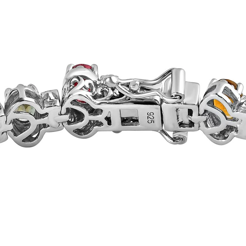 Mehrfarbiges-Turmalin Und Weißes Zirkon Armband, Ca. 20 Cm, 925 Silber Platiniert Ca. 13.95 Ct 6 Mehrfarbiges-Turmalin Und Weißes Zirkon Armband, Ca. 20 Cm, 925 Silber Platiniert Ca. 13.95 Ct – Bild 4