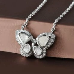 Weiße Polki Diamant Halskette, Ca. 45 Cm, 925 Silber Platiniert Ca. 0.50 Ct -Schmuck Shoplc 7253291 2