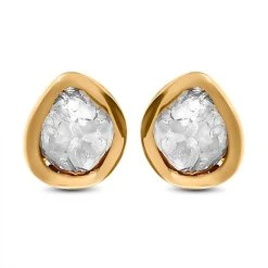 Handgearbeiteter Polki Diamant Ohrringe, 925 Silber Gelbgold Vermeil Ca. 0.15 Ct