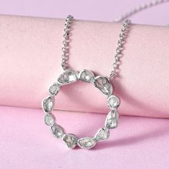 Handgearbeiteter Polki Diamant Halskette, Ca. 45 Cm, 925 Silber Platiniert Ca. 0.50 Ct -Schmuck Shoplc 7253417 1