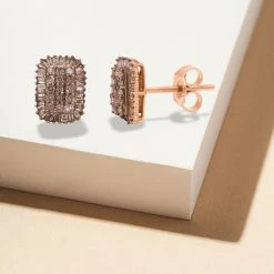 Natürlicher Champagner Diamant Ohrringe 925 Silber Roségold Vermeil Ca. 0.50 Ct -Schmuck Shoplc 7254387 1