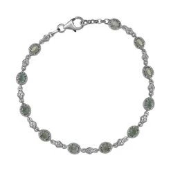 Alexandrit Und Weißes Zirkon Armband, Ca. 19 Cm, 925 Silber Platiniert, Ca. 2.50 Ct