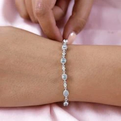 Alexandrit Und Weißes Zirkon Armband, Ca. 19 Cm, 925 Silber Platiniert, Ca. 2.50 Ct -Schmuck Shoplc 7255110 2