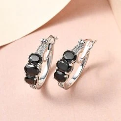 Elite Schungit Creolen, 925 Silber Platiniert Ca. 1.65 Ct -Schmuck Shoplc 7255166 1