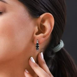 Elite Schungit Creolen, 925 Silber Platiniert Ca. 1.65 Ct -Schmuck Shoplc 7255166 2