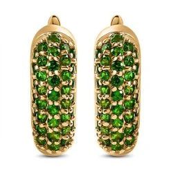 Natürliche Chromdiopsid Ohrringe, 925 Silber Vergoldet Ca. 3.12 Ct