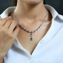Kaschmir Kyanit Halskette, Ca. 45 Cm, 925 Silber Platiniert Ca. 4.08 Ct -Schmuck Shoplc 7257128 1