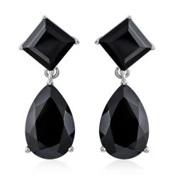 Schwarze Spinell Ohrringe, 925 Silber Platiniert Ca. 20,70 Ct