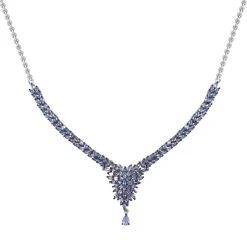 Tansanit Halskette, Ca. 45 Cm, 925 Silber Platiniert Ca. 10.35 Ct