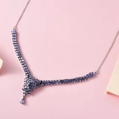 Tansanit Halskette, Ca. 45 Cm, 925 Silber Platiniert Ca. 10.35 Ct -Schmuck Shoplc 7257563 2