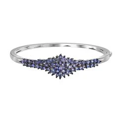 Tansanit Armreif, Ca. 19 Cm, 925 Silber Platiniert Ca. 5.35 Ct
