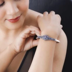 Tansanit Armreif, Ca. 19 Cm, 925 Silber Platiniert Ca. 5.35 Ct -Schmuck Shoplc 7257569 2