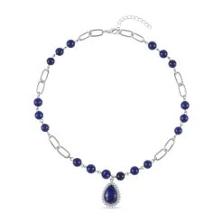 Lapislazuli Collier, Ca. 45 Cm, Silberfarben Ca. 83,00 Ct