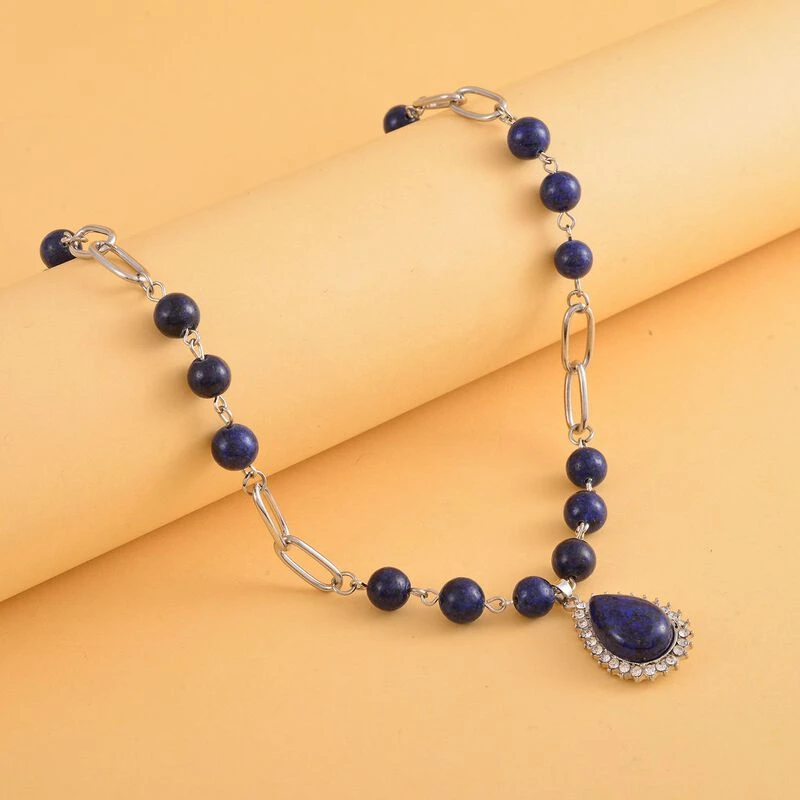 Lapislazuli Collier, Ca. 45 Cm, Silberfarben Ca. 83,00 Ct 4 Lapislazuli Collier, Ca. 45 Cm, Silberfarben Ca. 83,00 Ct – Bild 2