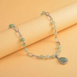 Grünes Aventurin Collier, Ca. 45 Cm, Silberfarben Ca. 83.00 Ct -Schmuck Shoplc 7257928 1