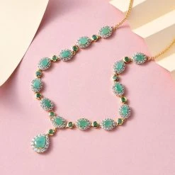 Socoto Smaragd Collier, Ca. 45 Cm, 925 Silber Gelbgold Vermeil Ca. 14.00 Ct -Schmuck Shoplc 7258400 2