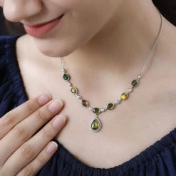 Kanadische Ammolit Halskette, Ca. 45 Cm, 925 Silber Platiniert Ca. 8.49 Ct -Schmuck Shoplc 7258881 1